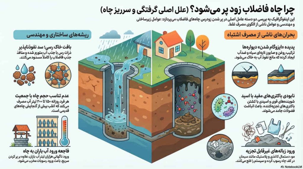 چرا چاه فاضلاب زود پر میشود؟ | دلایل و راهکارها