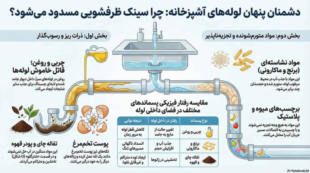 علت گرفتگی لوله فاضلاب آشپزخانه