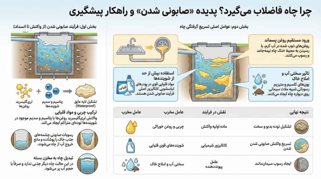 رفع صابونی شدن چاه فاضلاب | علت، راه حل قطعی و پیشگیری